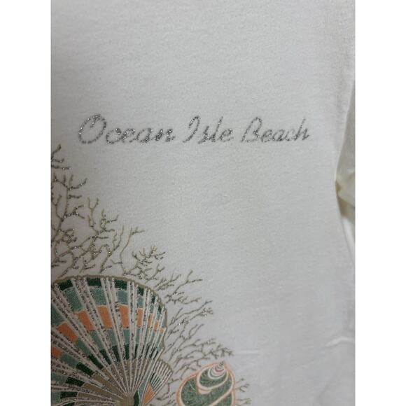 VTG Hanes Beefy Single Stitch T-Shirt Glitter Seashells Beachy Coastal Small - Picture 5 of 7